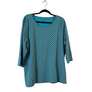 L.L. BEAN 3/4 Sleeve Turquoise Supima Cotton Tee Top